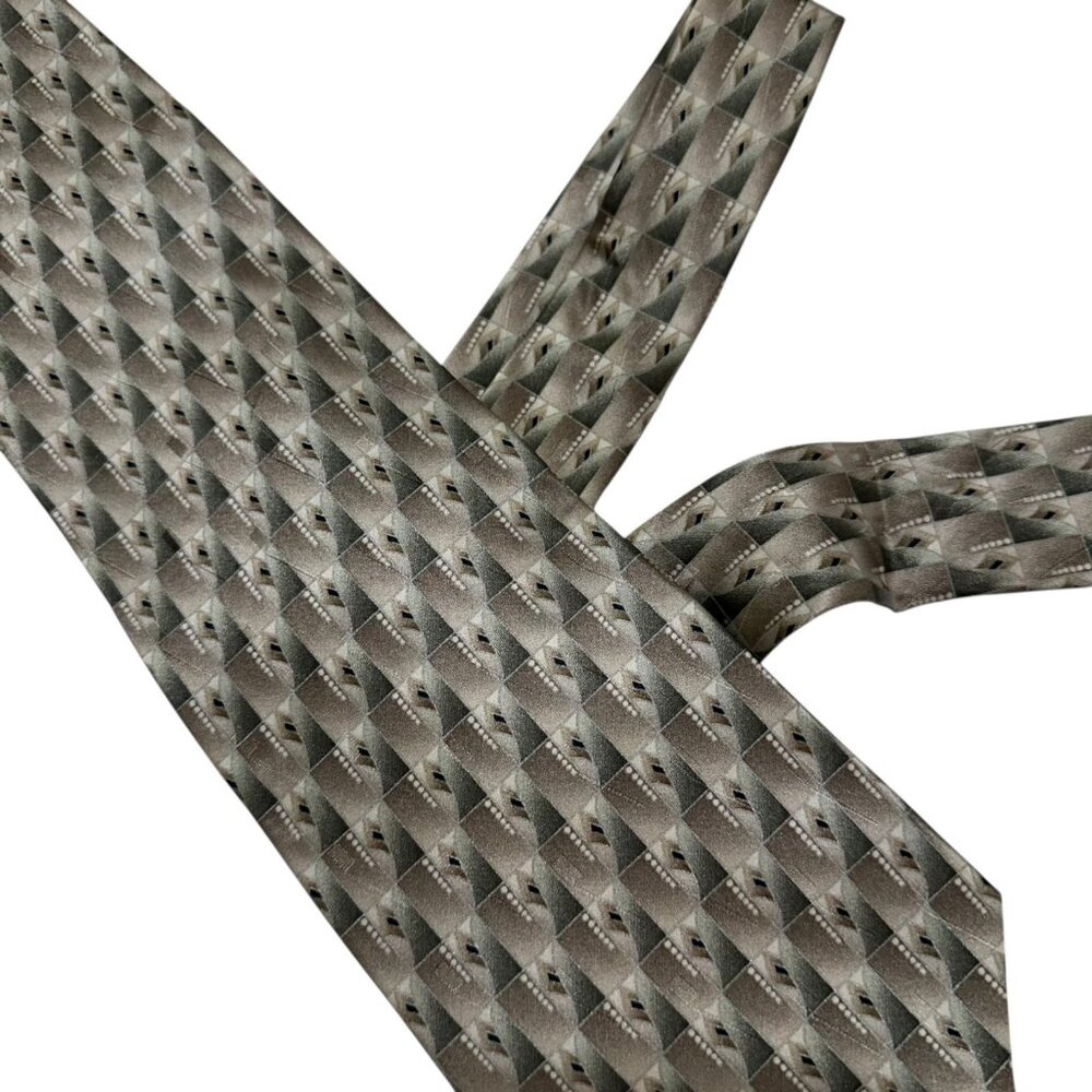 Pierre Cardin 100% Silk Taupe Sageā Green Geometric Printed Necktie Tie